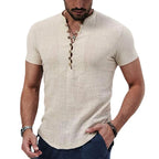 T-shirt vintage manches courtes et col en V coton et lin