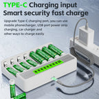 Chargeur de Piles Intelligent 8 Slots – Écran LCD et Charge Rapide USB-C pour AA/AAA Ni-MH & Ni-CD