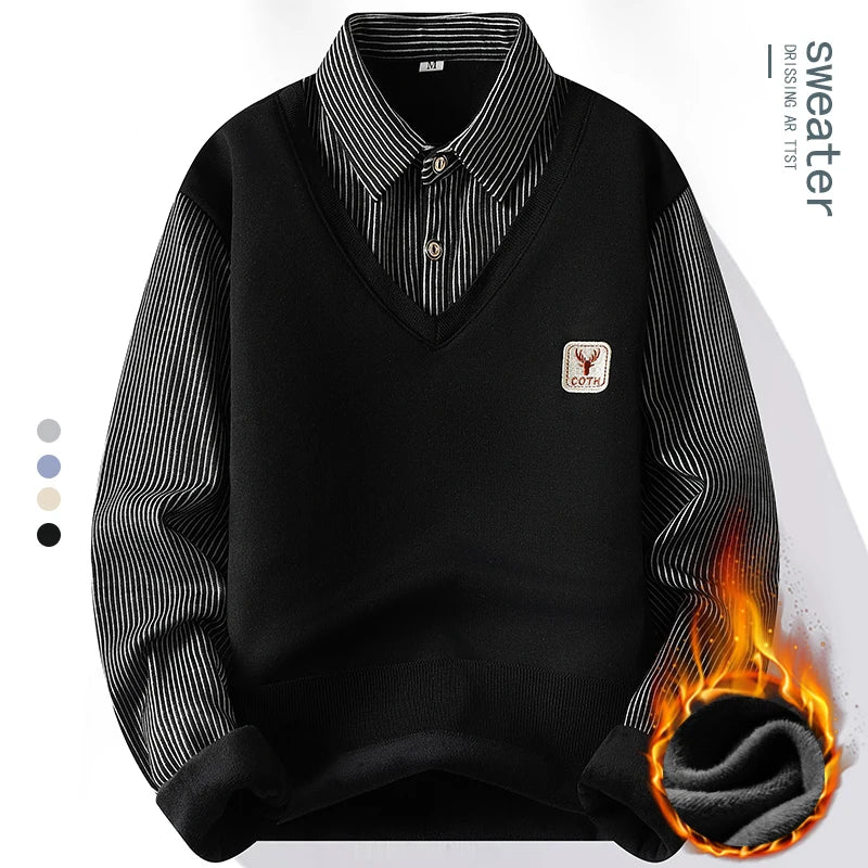 Polo Sans Manche & Chemise à Rayure 2 en 1 Doublure Polaire