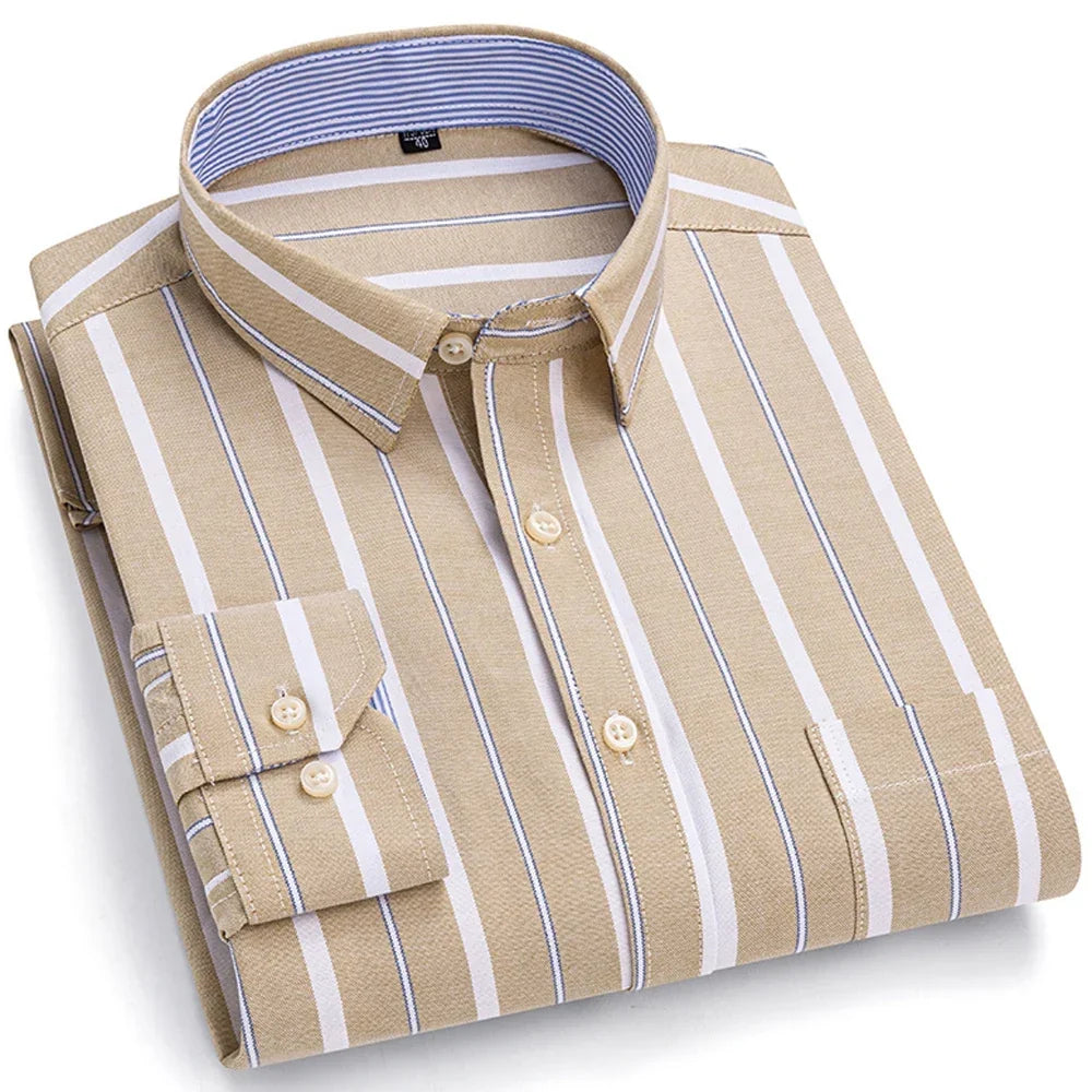 Chemise Décontractée à Carreaux/Rayures en Coton pour Hommes