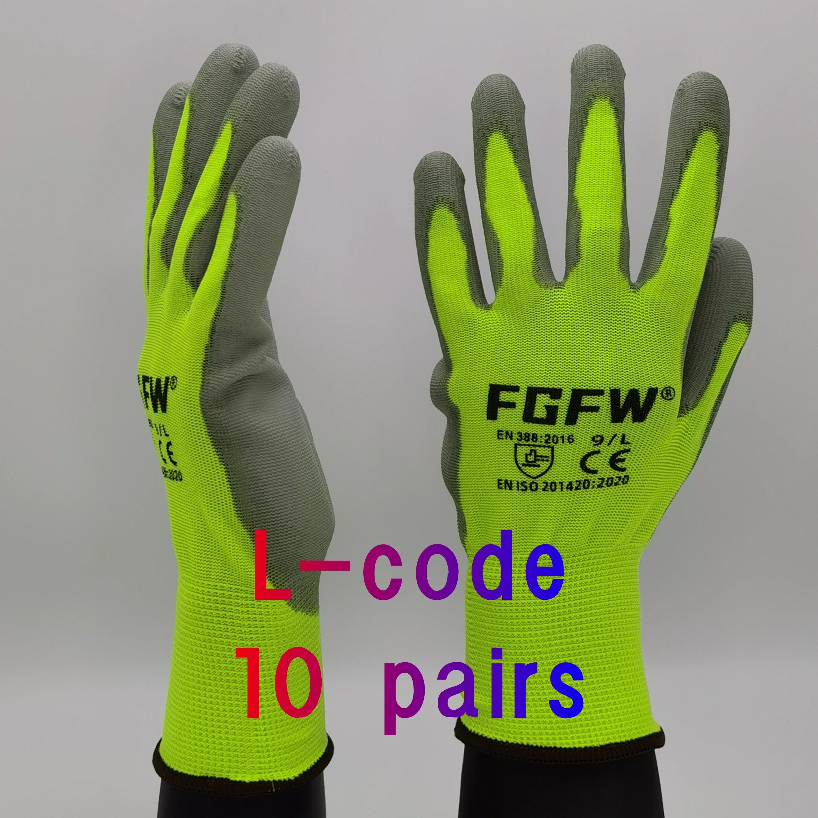 10 Paires de Gants de Travail de Sécurité Enduits en PU - Certifiés EN 388