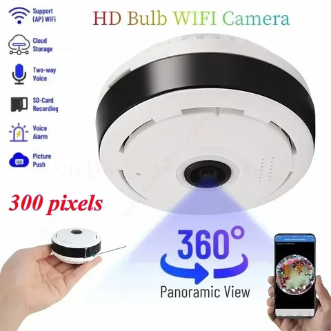 Caméra WiFi 360° Discrète – Vue Panoramique HD + Carte SD 16Gb