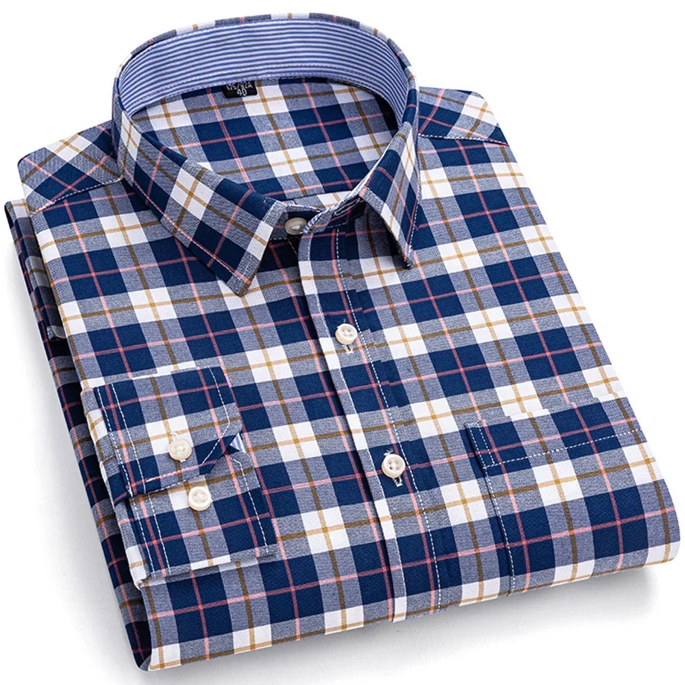 Chemise Décontractée à Carreaux/Rayures en Coton pour Hommes