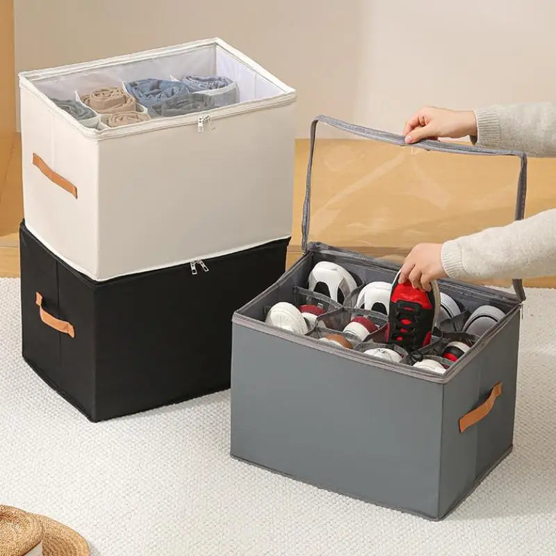 Organisateur Pliable pour 12 Paires de Chaussures – Boîte en Tissu avec Couvercle Transparent Zippé & Poignée