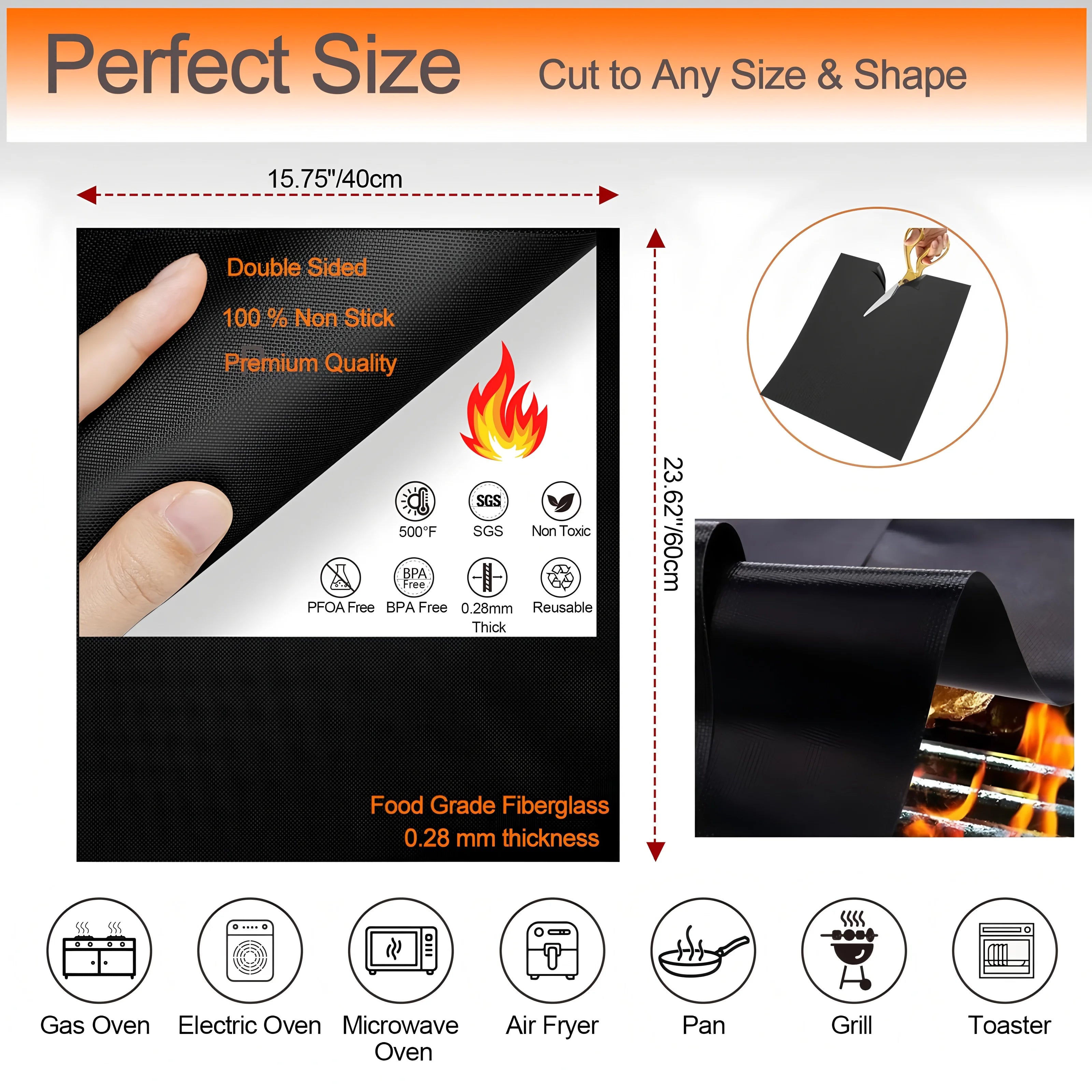 6x Tapis de Protection pour Four Anti-adhérents, Résistants à la Chaleur & Réutilisables