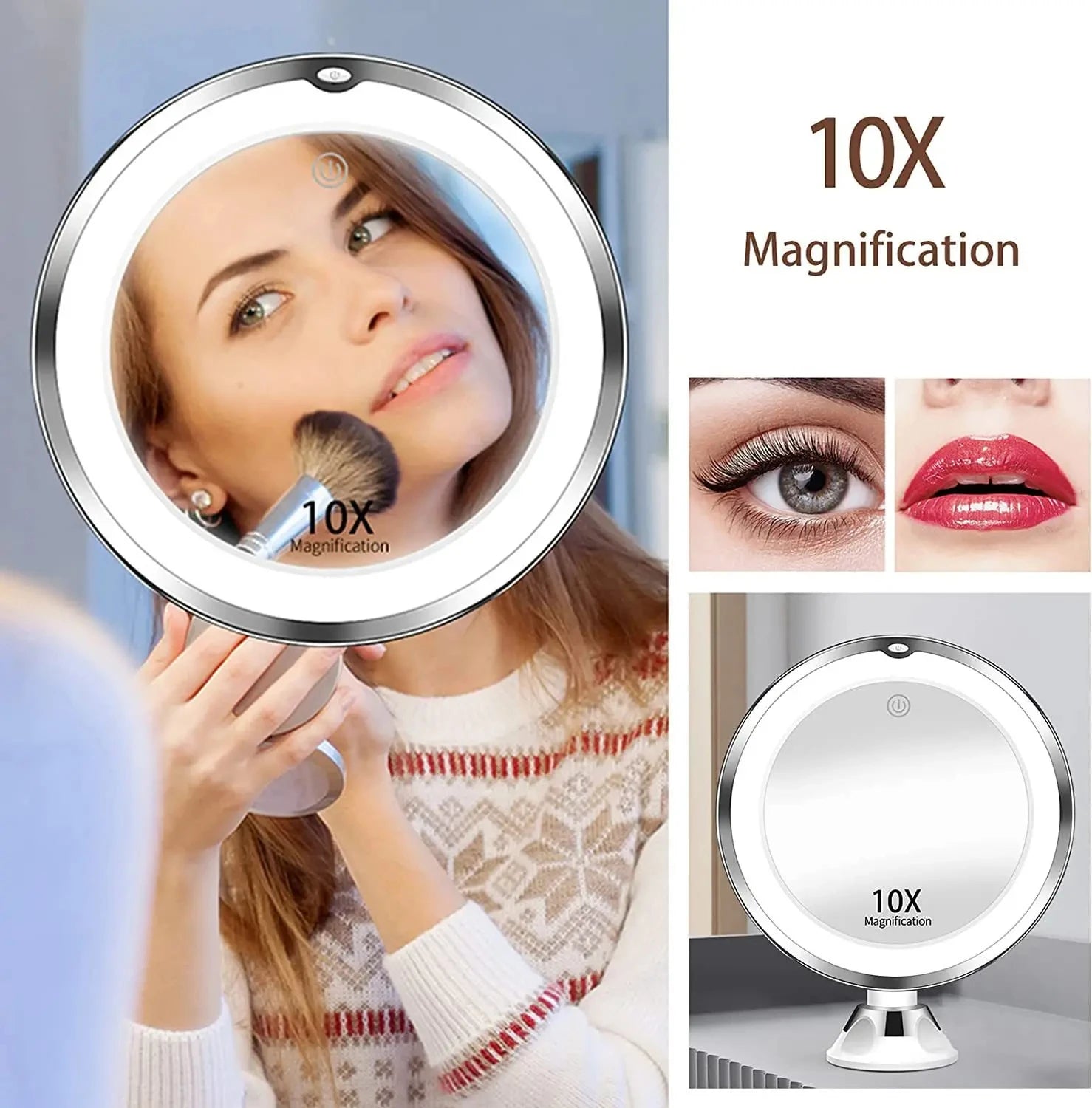 Miroir Grossissant 10x Ajustable à LED