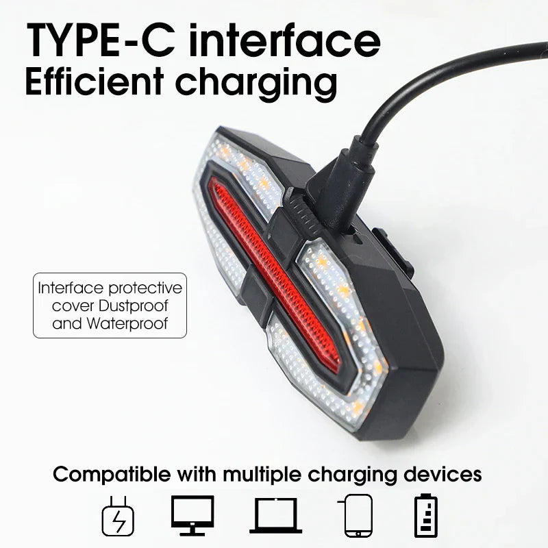 Feu arrière de vélo avec clignotants télécommandés rechargeable USB
