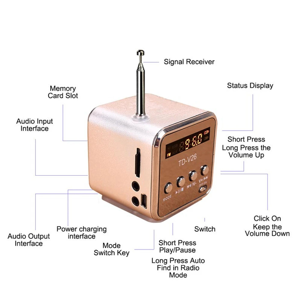 Mini Radio Cubique FM, Bluetooth & MicroSD