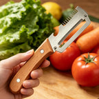 Lot de 3 Éplucheurs 4-en-1 en Acier Inox & Manche en Bois – Épluche, Coupe en Julienne, Tranche et Décapsule