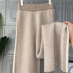 Pantalon Élégant en Maille à Motif Chevron