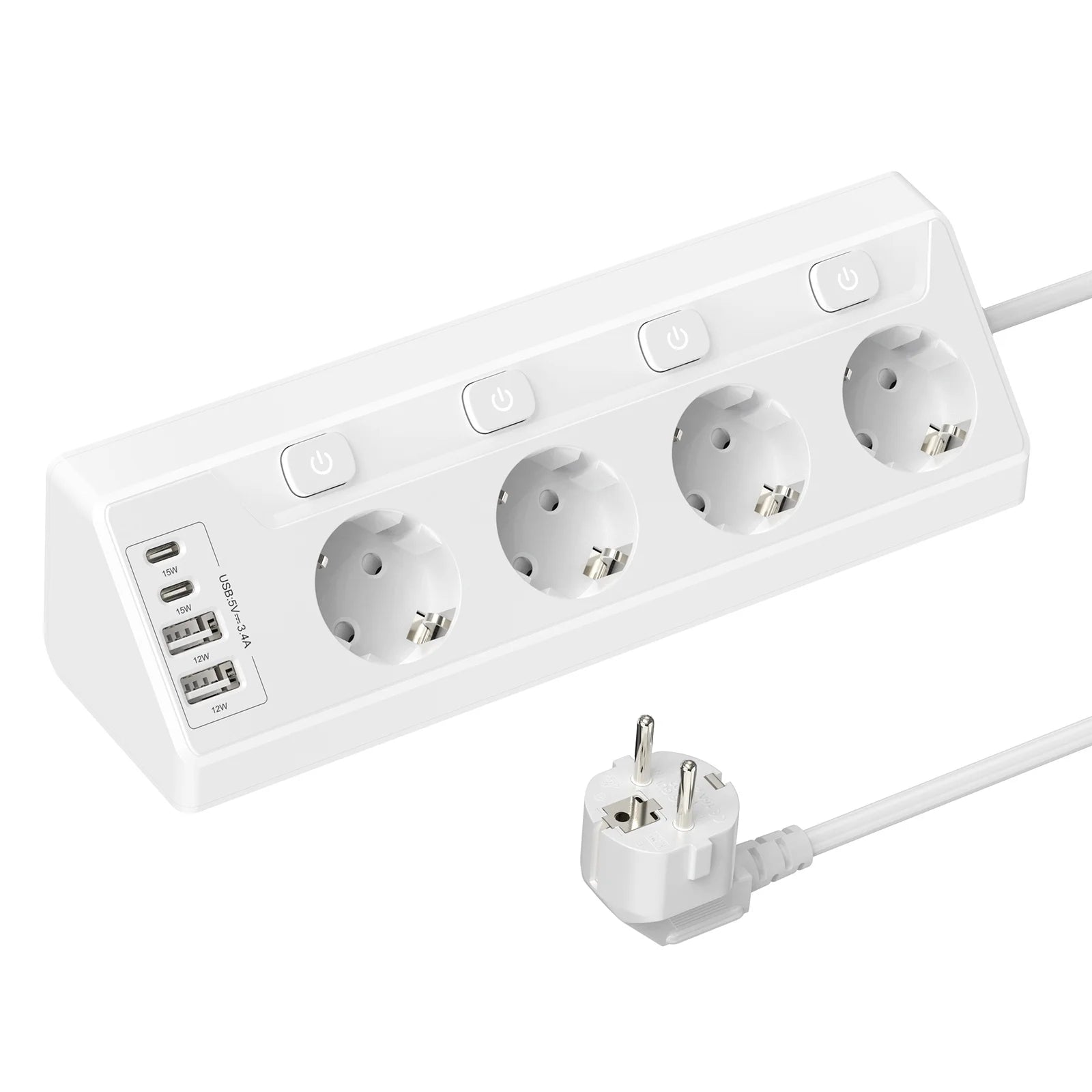 Multiprise Angle 4 Voies avec USB & Type-C