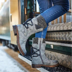 Botas de invierno de media caña de cuero - Mujer