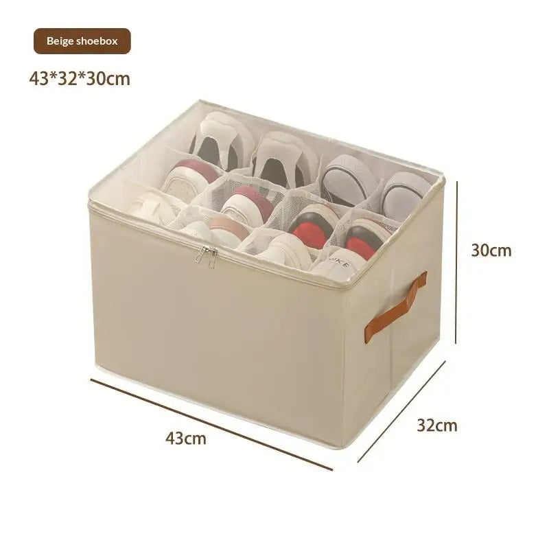 Organisateur Pliable pour 12 Paires de Chaussures – Boîte en Tissu avec Couvercle Transparent Zippé & Poignée
