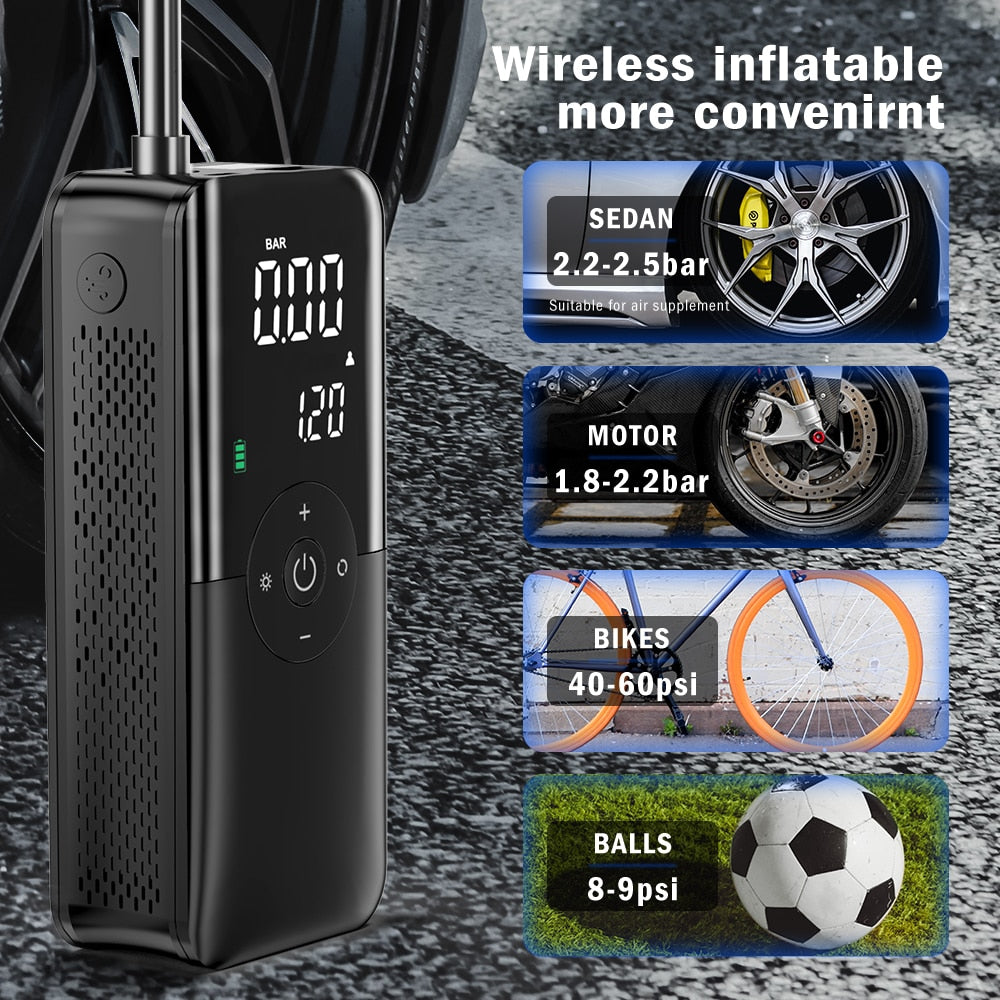 Compresseur d'air éléectrique protable - Voiture, moto, vélo, ballon...