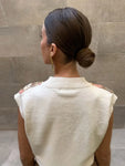 Pull chic à col en V sans manches pour femme - Motif paillettes et fleurs