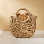 Mini Panier en Osier à Bandoulière Amovible & Fermeture Cordon