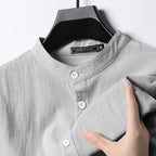 Chemise Henley Homme en Coton & Lin – Manches Longues, Légère et Respirante, Style Décontracté