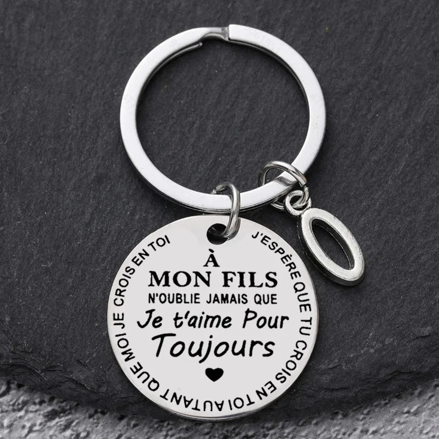 Porte-clé à offrir "Mon fils" ou "Ma fille" avec initiale
