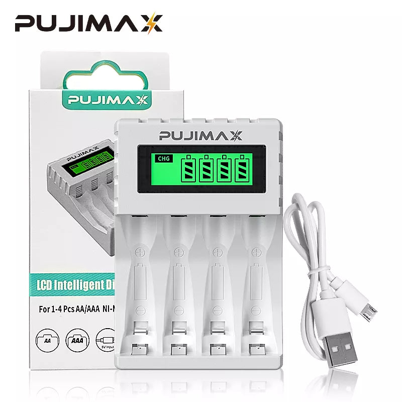 Chargeur de piles intelligent avec Ecran LCD indicateur de niveau - 4 Emplacements