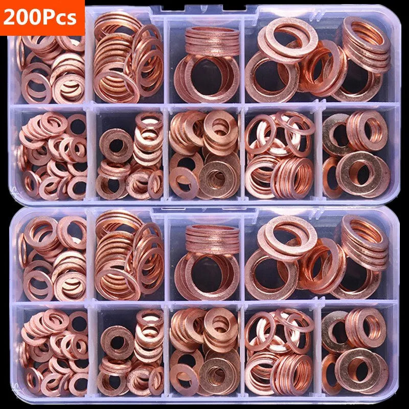Kit de 200 Pièces de Joints d'Étanchéité en Cuivre - M8, M10, M12, M14