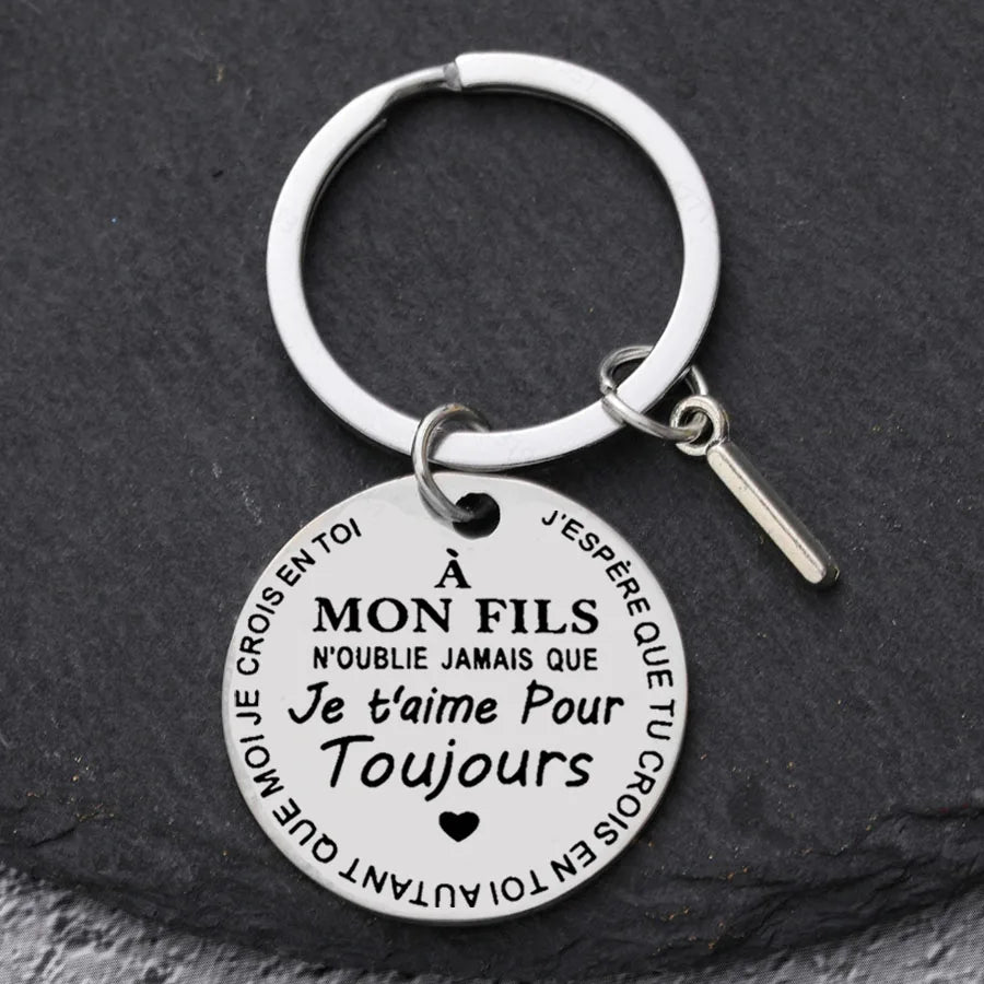 Porte-clé à offrir "Mon fils" ou "Ma fille" avec initiale