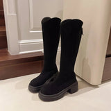 Bottes Cavalière Montantes en Suédine à Plateforme