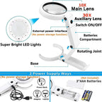 Loupe de bureau pliable LED 2 EN 1 - Zoom 30X 10X