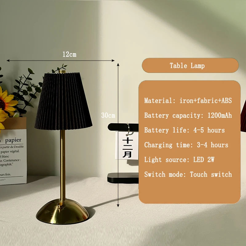 Lampe de Chevet LED Tactile - Abat-Jour Plissé
