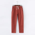 Pantalon en coton et lin pour femme - taille élastique