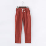 Pantalon en coton et lin pour femme - taille élastique