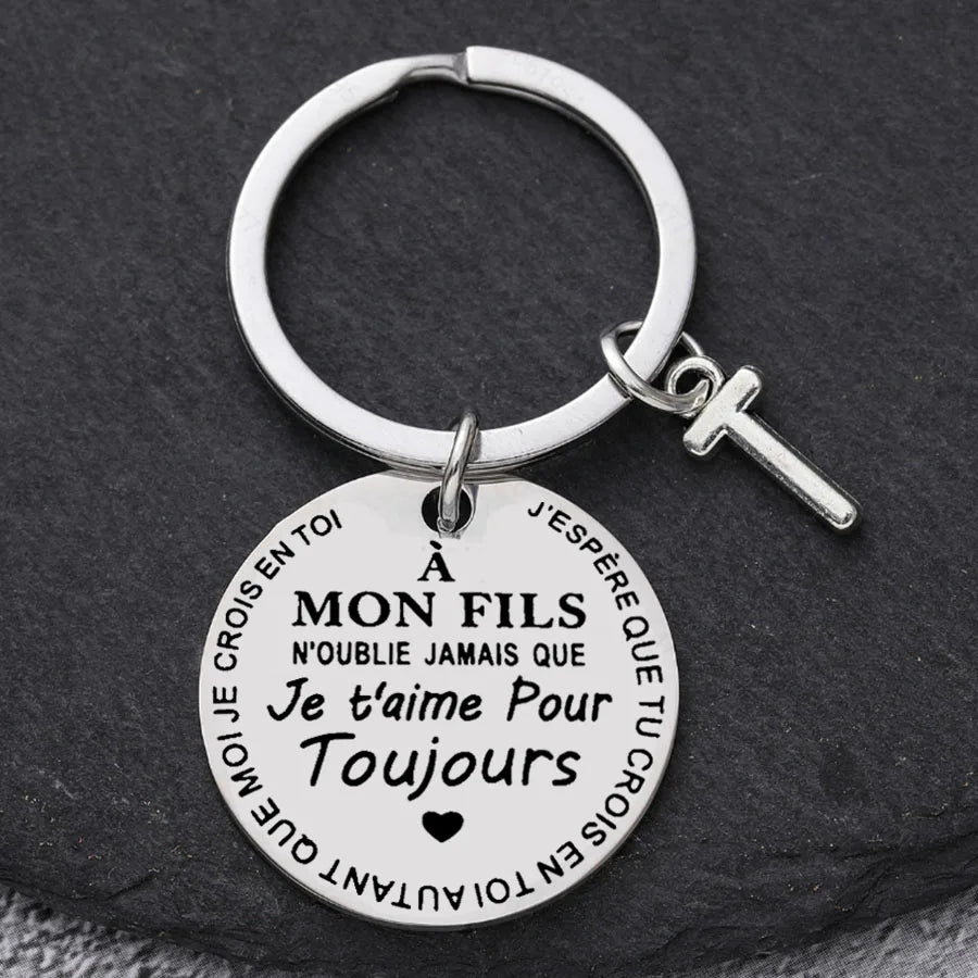 Porte-clé à offrir "Mon fils" ou "Ma fille" avec initiale