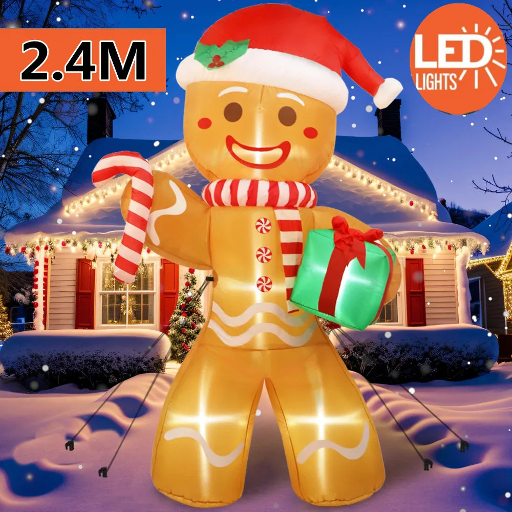 Bonhomme en Pain d'épice gonflable de Noël avec lumières LED - 2,4M