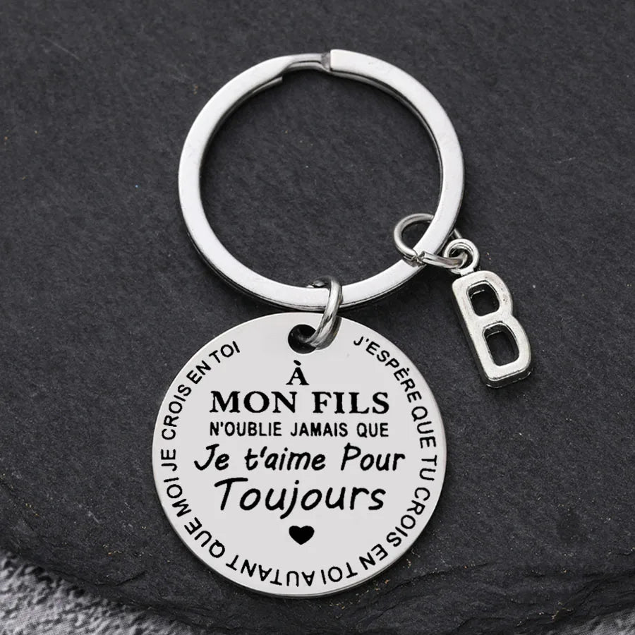 Porte-clé à offrir "Mon fils" ou "Ma fille" avec initiale