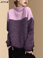 Pull col roulé à motif géométrique - Femme