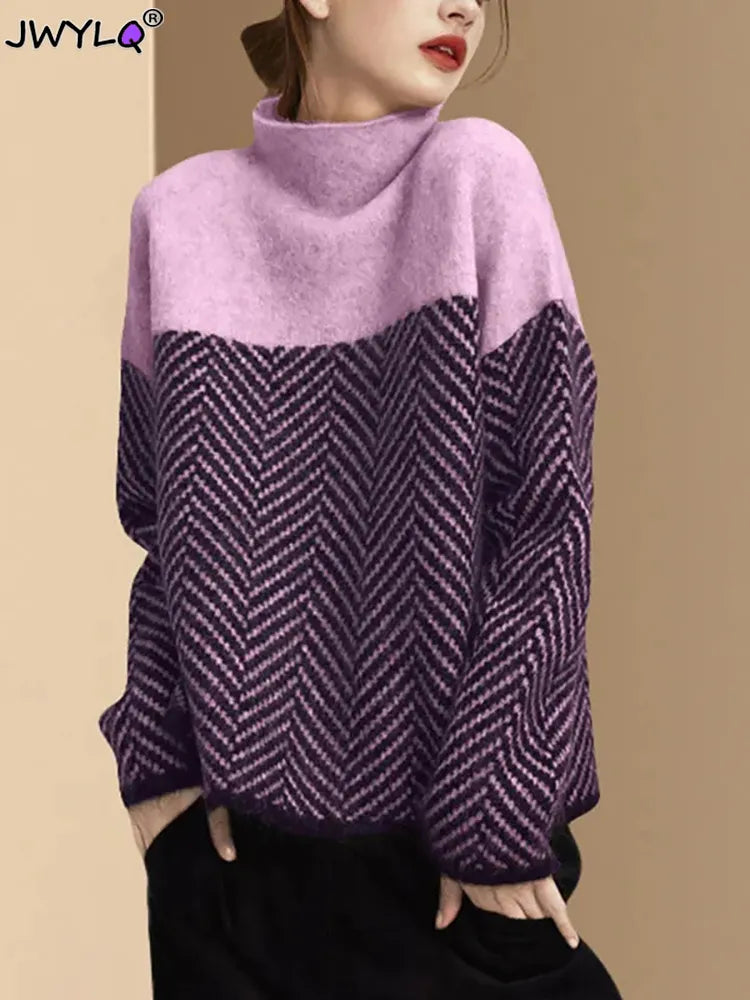 Pull col roulé à motif géométrique - Femme