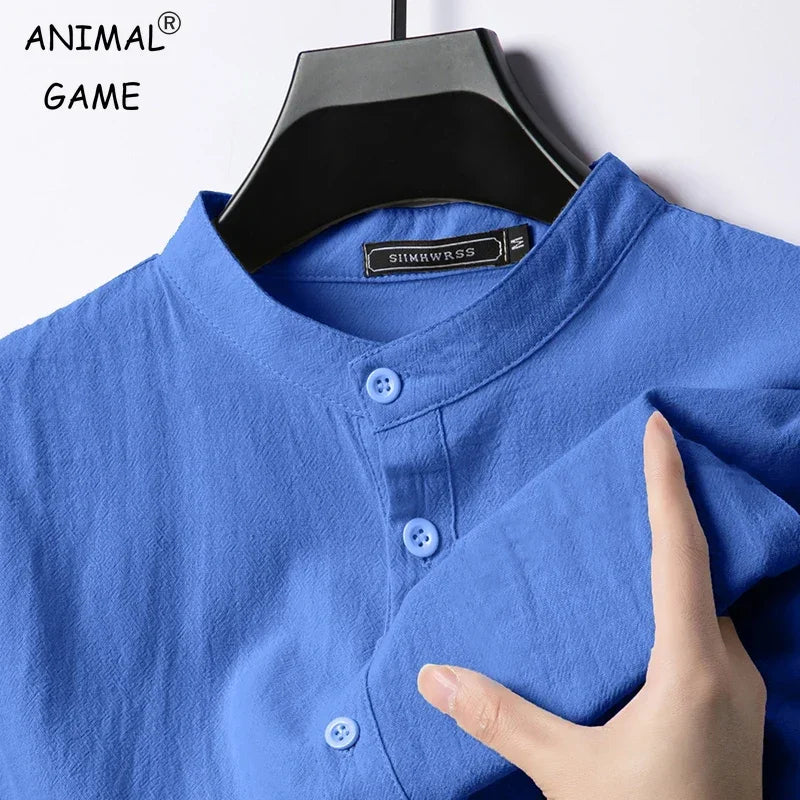 Chemise Henley Homme en Coton & Lin – Manches Longues, Légère et Respirante, Style Décontracté
