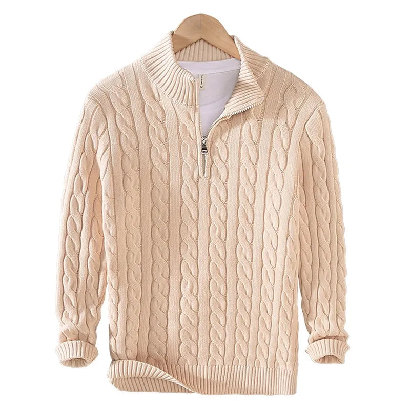 Pull Zippé Décontracté à Maille Large – Style Hiver 2026