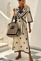 Robe Bohème Élégante à Broderies Contrastées