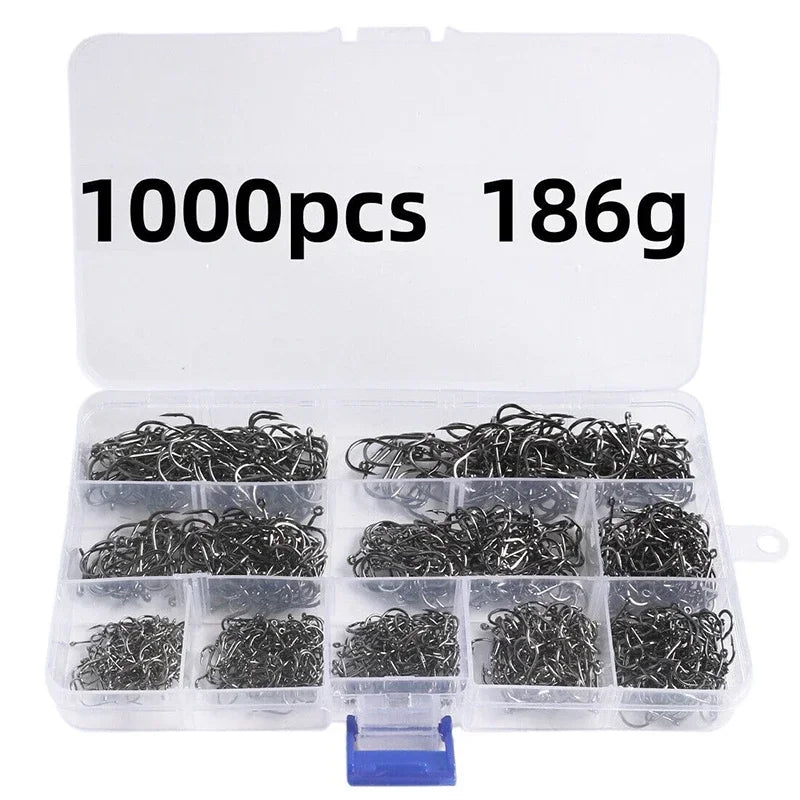 Lot de 1000 Hameçons de Pêche en Acier au Carbone – Circulaires, Barbelés & Résistants – Tailles N° 3 à 12
