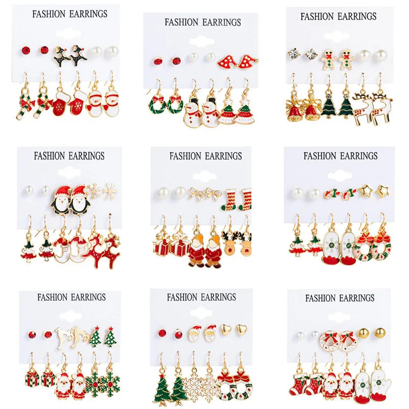 Lot de 6 Paires de Boucles d'oreilles de Noël