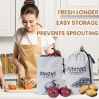 Sac de Conservation pour Légumes Réutilisable – Pour Pommes de Terre, Oignons & Ail – En Toile avec Cordon & Fermeture Éclair