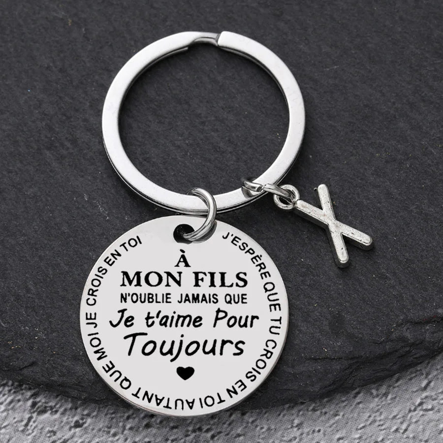 Porte-clé à offrir "Mon fils" ou "Ma fille" avec initiale