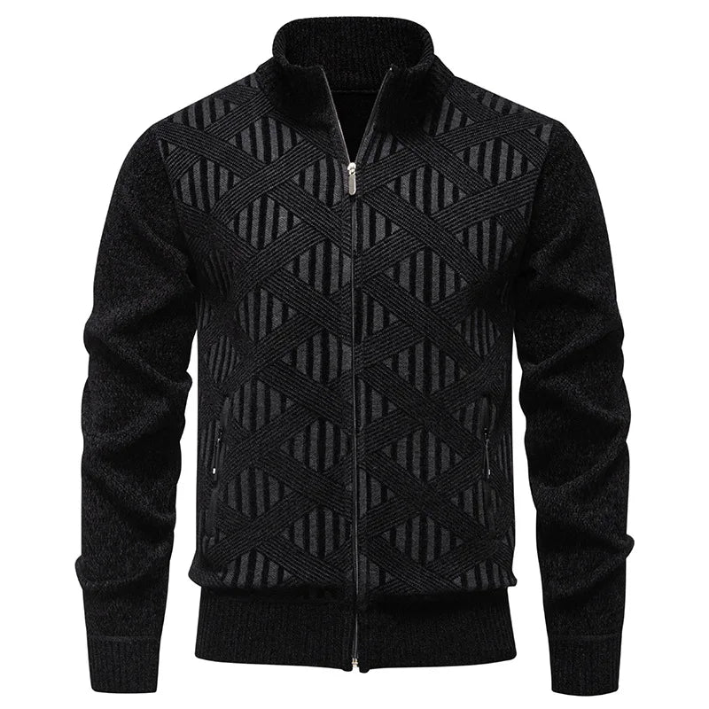 Gilet Col Cheminé Tricoté Motifs Géométrique