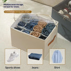 Organisateur Pliable pour 12 Paires de Chaussures – Boîte en Tissu avec Couvercle Transparent Zippé & Poignée