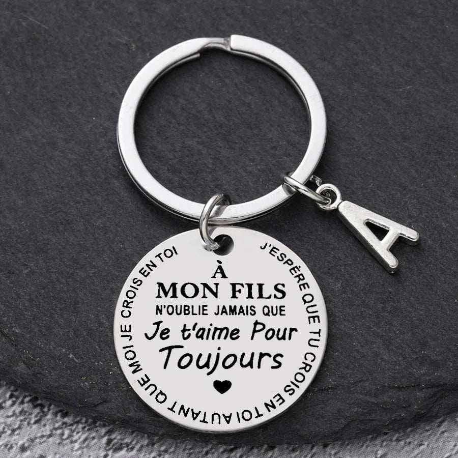 Porte-clé à offrir "Mon fils" ou "Ma fille" avec initiale