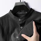 Chemise Henley Homme en Coton & Lin – Manches Longues, Légère et Respirante, Style Décontracté