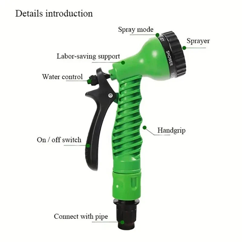 Tuyau d’Arrosage Extensible + Pistolet Multi-Jet