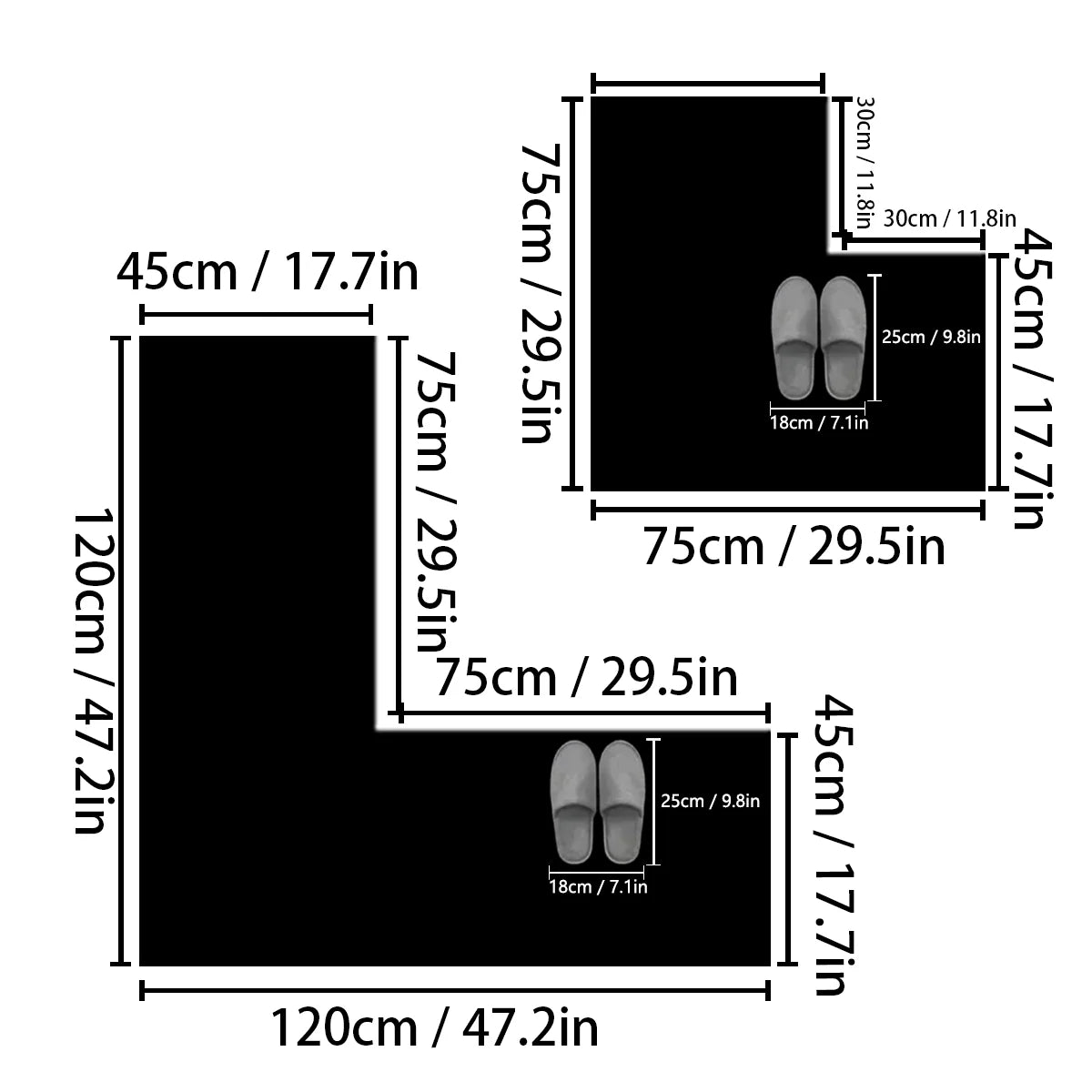 Tapis de Bain en Forme de L Absorbant & Antidérapant