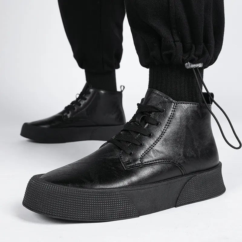 Baskets montantes en cuir véritable - Homme