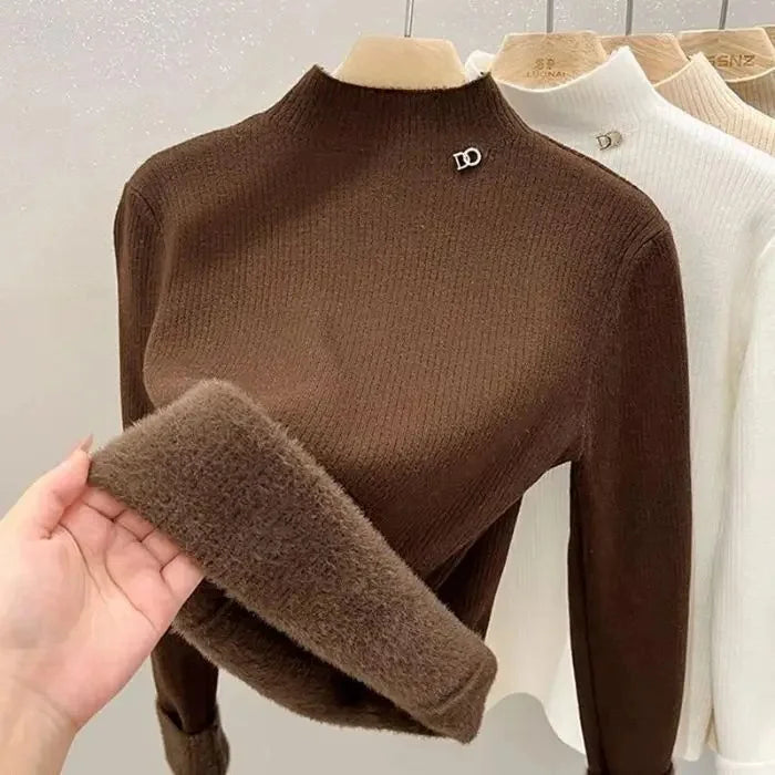 Pull Côtelé à Col Cheminé & Doublure Chaude